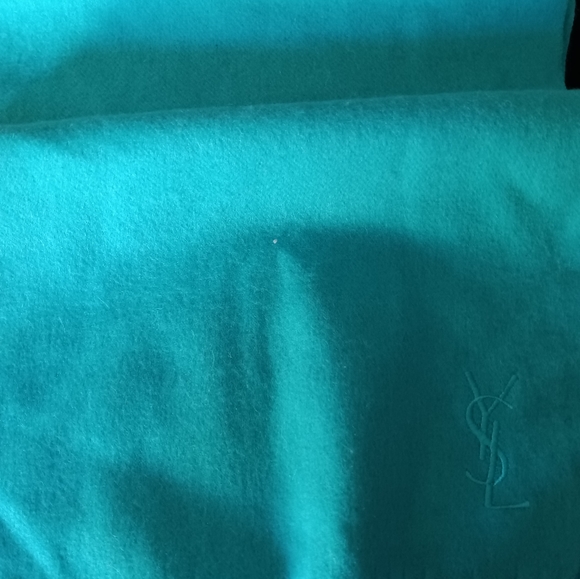 YSL Wool & Cashmere Blend Fringe Scarf with Logo Monogram - Picture 2 of 4